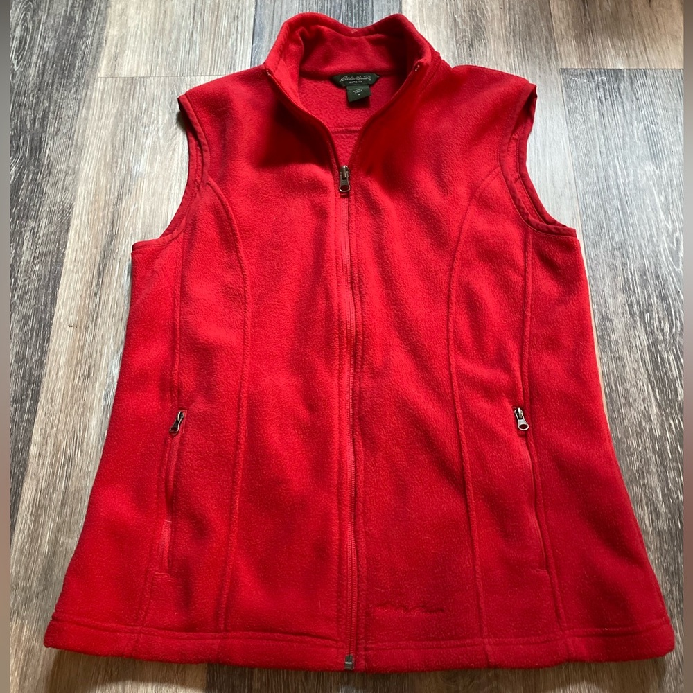 Eddie Bauer Fleece Zip Up Red Vest Medium Cozy Heritage Cabincore Woods Granola